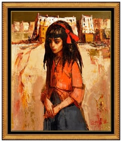 Bernard Locca Original Child Portrait Oil Painting Signed Framed Canvas