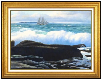 William E Baldwin Original Seascape Oil Painting Signed Framed Board