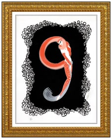 Erte Numeral 9 Large Original Signed Embossed Serigraph Costume Design Deco Art