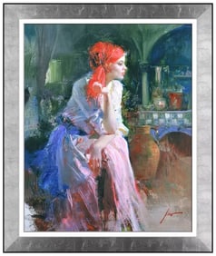 Pino Daeni Lost in Thought Original Hand-Embellished Giclee Print Signed Framed Canvas