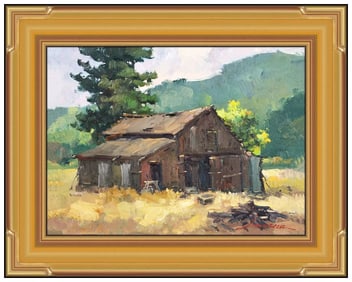 Junn Roca Original Barn Landscape Oil Painting Signed Framed Canvas