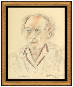 William Zorach Rare Original Self Portrait Pastel Painting Signed Framed Artwork