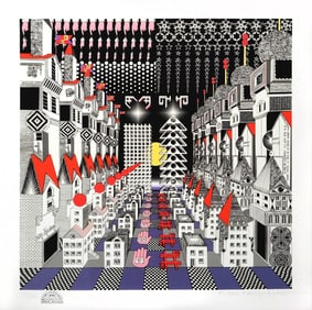 Pedro Friedeberg La Nariz de Cleopatra Original Signed Color Serigraph Abstract Cityscape