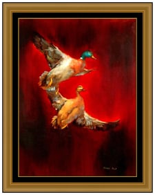 George Dick Original Ducks Birds Landscape Oil Painting Signed Framed Board