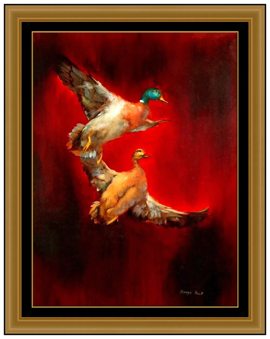 George Dick Original Ducks Birds Landscape Oil Painting Signed Framed Board (1 of 4)