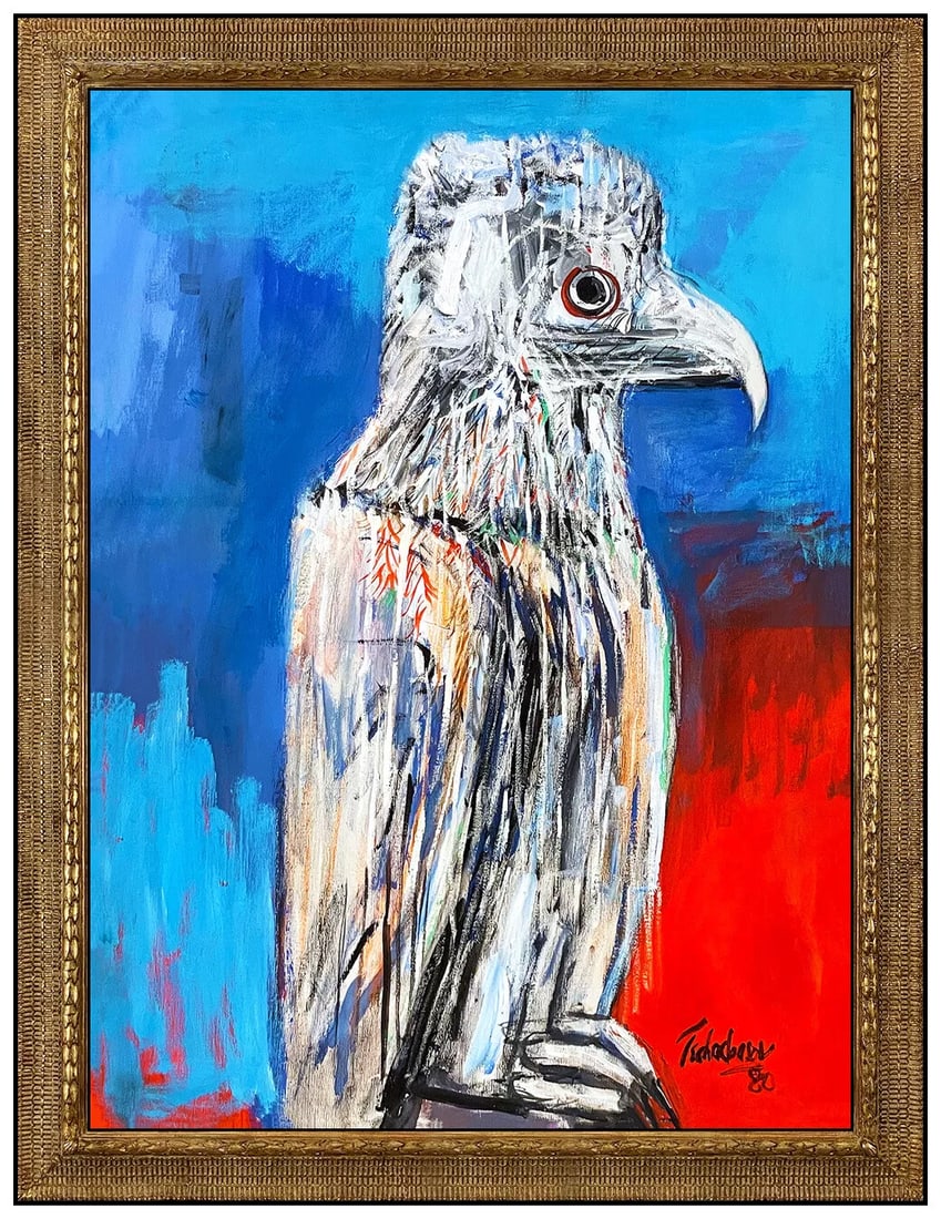 Nahum Tschacbasov Original Falcon Bird Oil Painting Signed Framed Canvas (1 of 4)