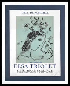 Marc Chagall Hommage A Elsa Triolet Original Hand-Signed Color Lithograph Framed Art