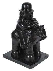 After Fernando Botero Man on Horse Original Full-Round Bronze Sculpture Artwork