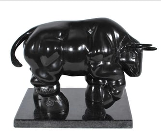 After Fernando Botero Bull Original Full-Round Bronze Sculpture Artwork