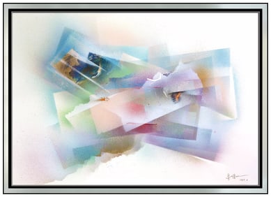 Pan Qiqun Large Original Modern Abstract Acrylic Airbrush Painting Signed Framed Artwork
