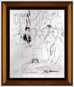 Leroy Neiman Original Chicago Political Portrait Ink Drawing Signed Framed Artwork
