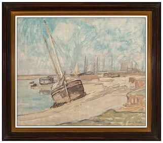 Clarence Hinkle Original Nautical Landscape Oil Painting Signed Framed Canvas