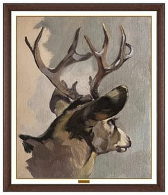 George Browne Original Wildlife Buck Deer Oil Painting Signed Framed Artwork