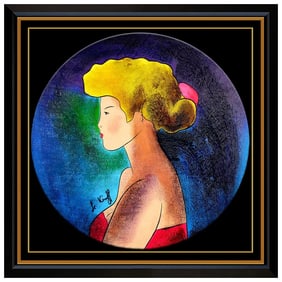 Linda Le Kinff Original Modern Cubism Female Portrait Oil Painting Signed Framed Board
