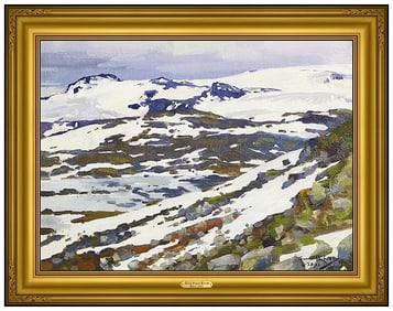 Alfred Bjareby Original Mountain Landscape Oil Painting Signed Framed Board