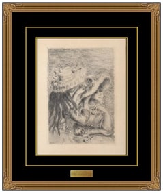Pierre Auguste Renoir Pinned Hat Original Signed Etching Female Figure Framed Art