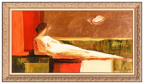 Adriana Naveh Large Original Female Portrait Figurative Oil Painting Signed Framed Board