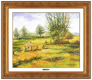 Hughes H. Claude Pissarro Original Landscape Oil Painting Signed Framed Canvas