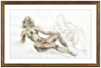 Chaim Gross Original Female Figurative Watercolor Painting Signed Framed Art
