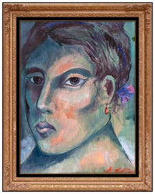 Miguel Martinez Original Female Portrait Oil Painting Signed Framed Canvas
