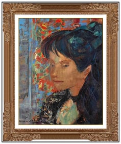 Emilio Grau Sala Original Female Portrait Oil Painting Signed Framed Canvas