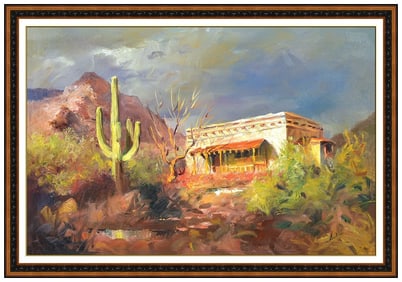 Jim Abeita Large Original Desert Landscape Oil Painting Signed Framed Canvas