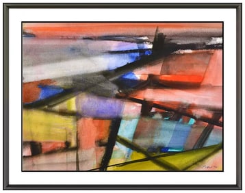 Michael Loew Original Contemporary Abstract Watercolor Painting Signed Framed Art