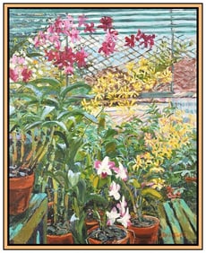 David Kroll Original Flowers Plants Oil Painting Signed Framed Canvas