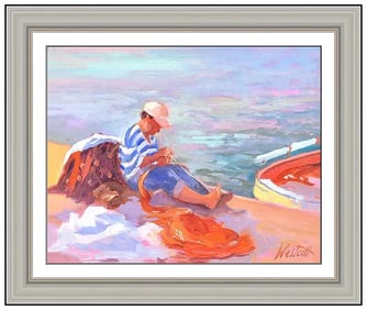 Carol Westcott Original Nautical Portrait Oil Painting Signed Framed Board