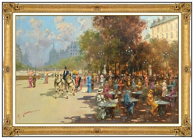 Antonio Gravina Large Original Cityscape Oil Painting Signed Framed Canvas