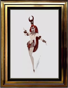 Erte Original Costume Design Gouache Painting Signed Romain Tirtoff Deco Baker Framed