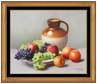 Robert Duflos Original Still Life Fruit Food Oil Painting Signed Framed Canvas