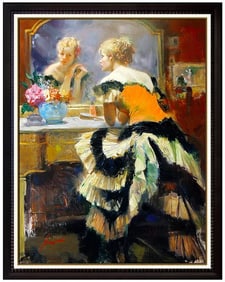 Pino Daeni Large Embellished Giclee on Canvas Signed Before The Show Female Art