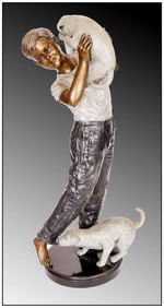 HOWARD JASON Large BRONZE SCULPTURE Full Round Signed Puppy Love LIFE SIZE