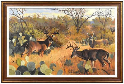 Dave Wade Original Oil Painting On Board Signed Deer Landscape Framed Artwork