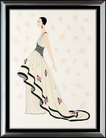 Erte Monaco Rose Gown Embossed Serigraph Large Hand Signed Art Deco Dress Design