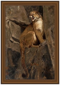 Luke Frazier Original Large Oil Painting On Board Signed Mountain Lion Framed