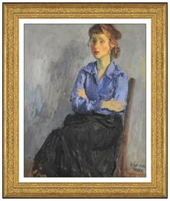 Raphael Soyer Original Female Portrait Painting Oil On Canvas Signed Framed Art