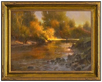 Brent Cotton Original Painting Oil on Board Signed Landscape River Framed Art