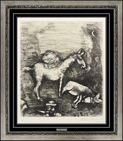 Marc Chagall Two Mules Fontaine Fables Hand Signed Etching Modern Animal Artwork