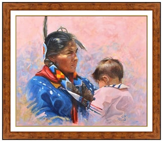 Bonnie Conrad Original Oil Painting On Canvas Native American Mother Child Art