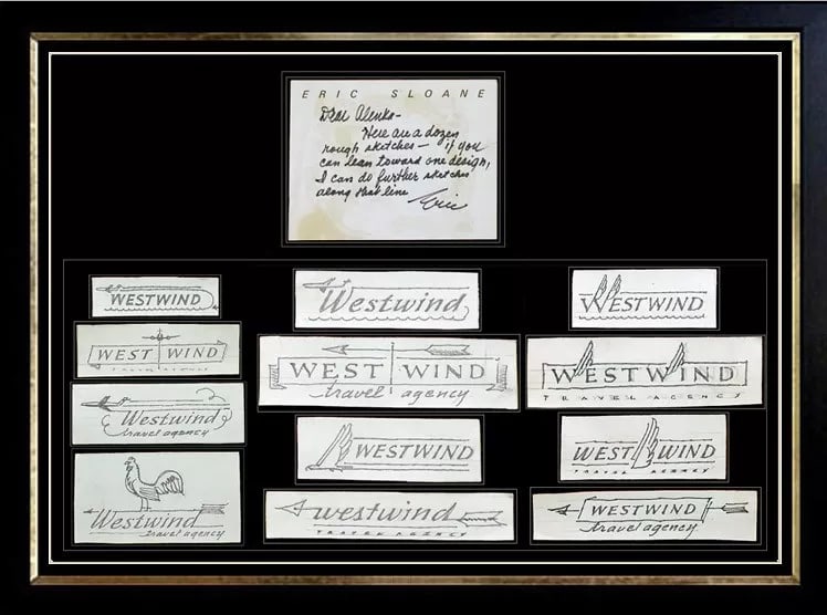 ERIC SLOANE 12 Original DRAWINGS Signed Art Advertisement DRAWING Book oil: This lot includes:Gallery COA & free domestic shipping (*insurance and international shipping for an additional charge)Artist: Eric SloaneTitle: WestwindMedium: Graphite Drawings on PaperFramed: 36" X