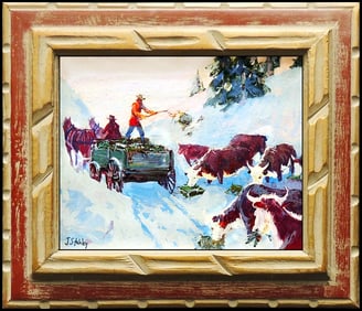 Joseph Stahley Oil Painting on Board ORIGINAL RARE Signed Western Animal Artwork