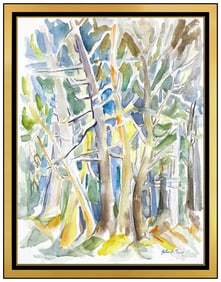 Yolanda Fusco Original Landscape Watercolor Painting Signed Trees Forest Framed