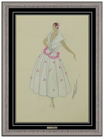 Erte Original Art Deco Costume Dress Design Gouache Painting Signed Tirftoff SBO