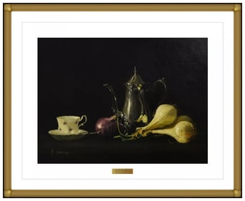 Gerald Farm Original Oil Painting on Board Food Still Life Signed Framed Artwork