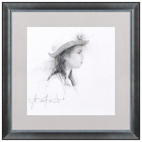 Jonathan Knight Original Graphite Drawing Signed Girl Female Portrait Framed Art