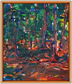 Sandy Walker Original Painting On Canvas Signed Forest Landscape Framed Artwork