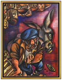 Dickens Chang Large Original Painting On Canvas Figure Animal Framed Signed Art
