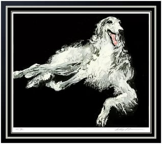 LeRoy NEIMAN Borzoi Dog Color Serigraph Hand Signed Large Animal Artwork Framed